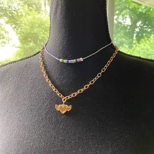 Nordstrom Beaded Choker With Heart Charm Necklace